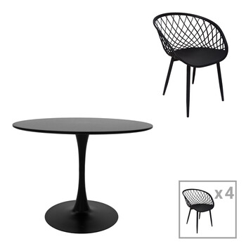 Τραπεζαρία Ezra-Balou pakoworld σετ 5τεμ pp-mdf σε μαύρη απόχρωση Φ100x76εκ