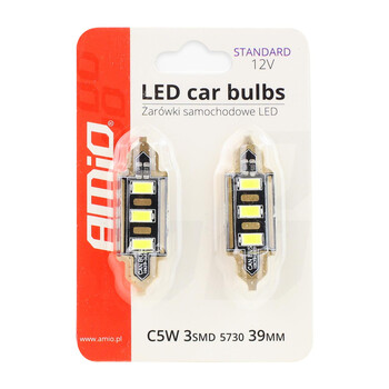 01450/AM . ΛΑΜΠΑΚΙΑ ΠΛΑΦΟΝΙΕΡΑΣ 39mm 12V 5.600K 3xSMD 5730 LED AMIO - 2 ΤΕΜ.
