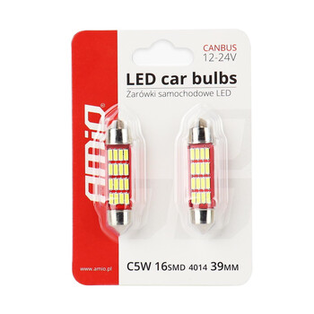 01633/AM . ΛΑΜΠΑΚΙΑ ΠΛΑΦΟΝΙΕΡΑΣ 39mm 12V 5.600K 16xSMD 4014 LED CAN-BUS  AMIO - 2 ΤΕΜ.