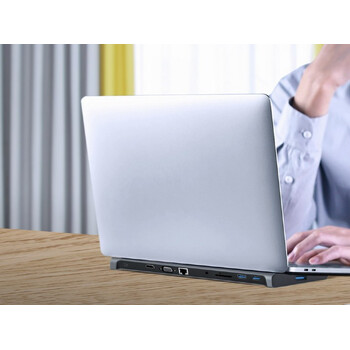 GEMBIRD USB TYPE-C 10IN1 MULTI-PORT ADAPTER (USB HUB+HDMI+VGA+PD+CARD READER+LAN+3.5MM) SPACE GREY