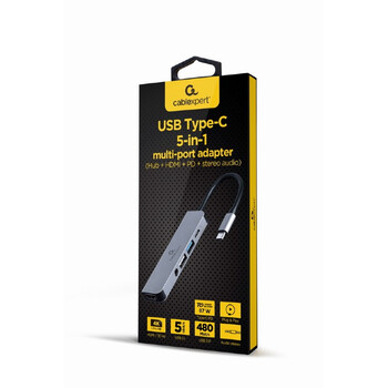 GEMBIRD USB TYPE-C 5IN1 MULTI-PORT ADAPTER (HUB+HDMI+PD+STEREO AUDIO)