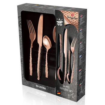 Σετ Μαχαιροπίρουνα 24 Τμχ. από Ανοξείδωτο Ατσάλι με Κρακελέ εφέ σε Rose Gold Berlinger Haus bh-2617na