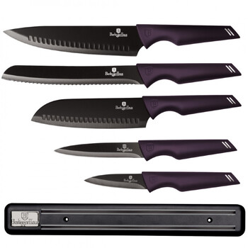 Berlinger Haus σετ Μαχαίρια από Ανοξείδωτο Ατσάλι 6τμχ με Επιτοίχια Μαγνητική Βάση, Purple Eclipse Collection bh-2702