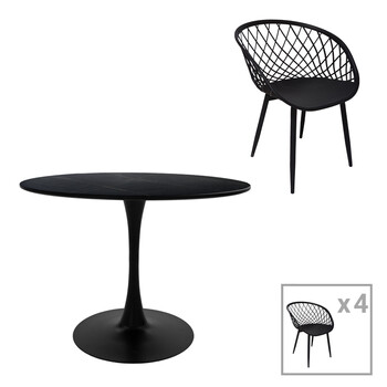 Τραπεζαρία Ezra-Balou pakoworld σετ 5τεμ pp-mdf σε μαύρη απόχρωση Φ120x73εκ