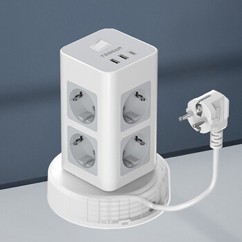 TESSAN 11 IN 1 TOWER SURGE PROTECTOR 8xSCHUKO, 2xUSB, 1xTYPE-C, 2M RETRACTABLE CABLE TESSAN 11 IN 1 TOWER SURGE PROTECTOR 8xSCHUKO, 2xUSB, 1xTYPE-C, 2M RETRACTABLE CABLE