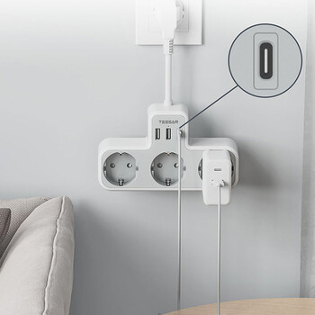 TESSAN 6 IN 1 POWER STRIP 3xSCHUKO, 2xUSB, 1xTYPE-C 15CM CABLE TESSAN 6 IN 1 POWER STRIP 3xSCHUKO, 2xUSB, 1xTYPE-C 15CM CABLE