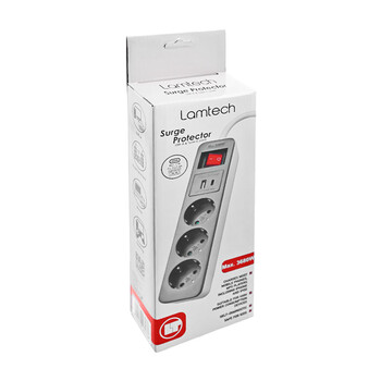 LAMTECH 3WAY SURGE PROTECTOR WITH 1xTYPE-C 1xUSB 3xSCHUKO BLACK/WHITE 1.5M LAMTECH 3WAY SURGE PROTECTOR WITH 1xTYPE-C 1xUSB 3xSCHUKO BLACK/WHITE 1.5M
