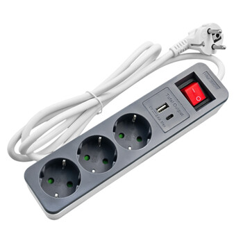 LAMTECH 3WAY SURGE PROTECTOR WITH 1xTYPE-C 1xUSB 3xSCHUKO BLACK/WHITE 1.5M LAMTECH 3WAY SURGE PROTECTOR WITH 1xTYPE-C 1xUSB 3xSCHUKO BLACK/WHITE 1.5M