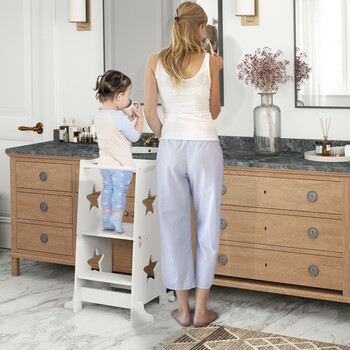 AIYAPLAY  Μετατρέψιμη Καρέκλα Μοντεσσόρι σε Σετ Τραπέζι και Καρέκλες με Μπάρα Ασφαλείας, από Ξύλο, 60x44.5x86 εκ., Λευκό  315-005V80WT