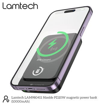 LAMTECH MAGNETIC 20W WIRELESS CHARGING POWER BANK 10000MAH BLACK
