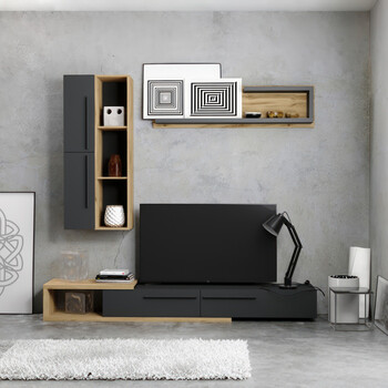 Σύνθετο σαλονιού Calvados pakoworld σε oak-ανθρακί απόχρωση Σύνθετο σαλονιού Calvados pakoworld σε oak-ανθρακί απόχρωση