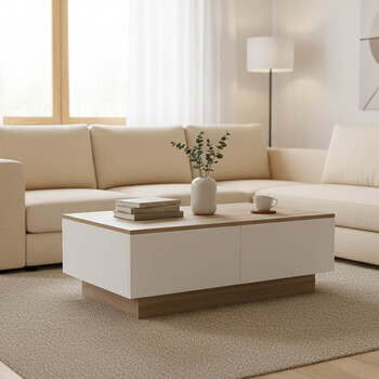Τραπέζι σαλονιού Winey pakoworld σε sonoma-λευκή απόχρωση 90x60x31.5εκ Τραπέζι σαλονιού Winey pakoworld σε sonoma-λευκή απόχρωση 90x60x31.5εκ
