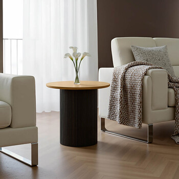 Βοηθητικό τραπέζι Dovel pakoworld mdf σε sonoma -μαύρη απόχρωση Φ50x45εκ