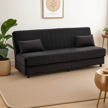 Καναπές-κρεβάτι με αποθηκευτικό χώρο τριθέσιος Romina pakoworld μαύρο ύφασμα 190x85x90εκ