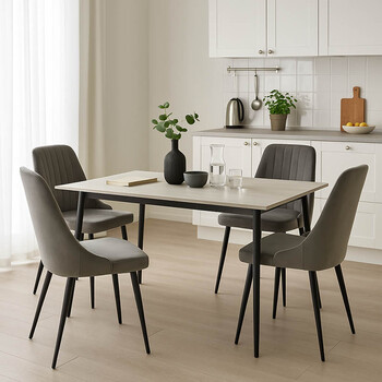 Τραπεζαρία Azori-Gustas pakoworld σετ 7τεμ μαύρο μαρμάρου-μαύρο-ανθρακί 160x80x75εκ