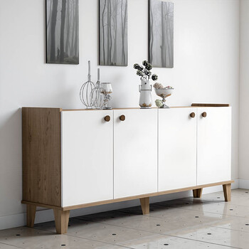 Μπουφές Lethak pakoworld σε oak-λευκή απόχρωση 180x41x78εκ