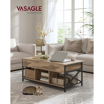 VASAGLE Ρυθμιζόμενο Βιομηχανικό Τραπεζάκι Σαλονιού με Αποθηκευτικό Χώρο 100x50x48 εκ. LCT209K02