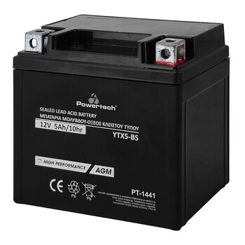 POWERTECH μπαταρία μολύβδου μοτοσυκλέτας PT-1441, 12V 5Ah, AGM, YTX5-BS