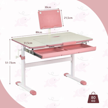 Παιδικό Γραφείο με Ρυθμιζόμενο Ύψος 80 x 51,5 x 51–73 cm Ροζ HY10126PI-1 Costway Παιδικό Γραφείο με Ρυθμιζόμενο Ύψος 80 x 51,5 x 51–73 cm Ροζ HY10126PI-1 Costway
