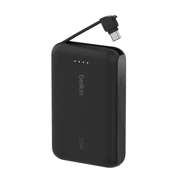 BOOSTCHARGE POWER BANK 10K, 20W PD with integrated USB-C Cable, Black