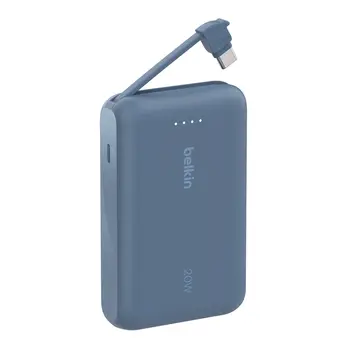 BOOSTCHARGE POWER BANK 10K, 20W PD with integrated USB-C Cable, Blue