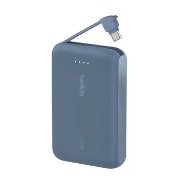 BOOSTCHARGE POWER BANK 10K, 20W PD with integrated USB-C Cable, Blue