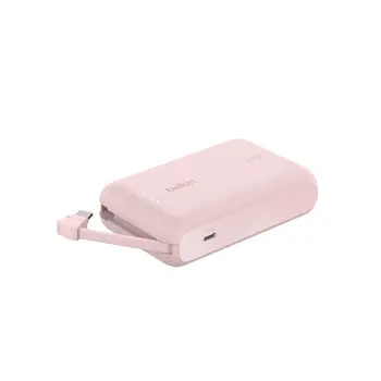 BOOSTCHARGE POWER BANK 10K, 20W PD with integrated USB-C Cable, Pink