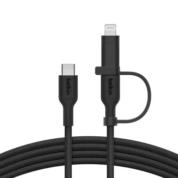 2-IN-1 USB-C & LTG BRAIDED CABLE, PCR, 1.5M, BLK