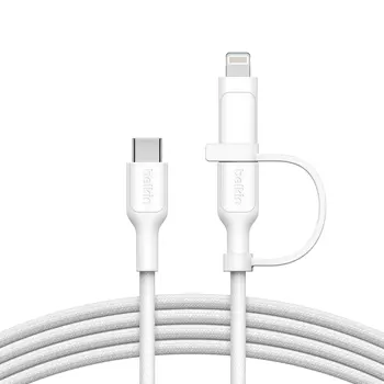 2-IN-1 USB-C & LTG BRAIDED CABLE, PCR, 1.5M,WHT