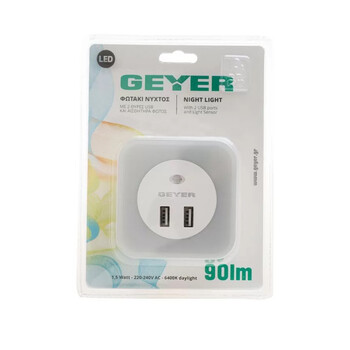 GEYER ΦΩΤΑΚΙ ΝΥΚΤΟΣ LED ΜΕ ΑΙΣΘΗΤΗΡΑ ΚΑΙ 2xUSB LN-USB2 GEYER ΦΩΤΑΚΙ ΝΥΚΤΟΣ LED ΜΕ ΑΙΣΘΗΤΗΡΑ ΚΑΙ 2xUSB LN-USB2