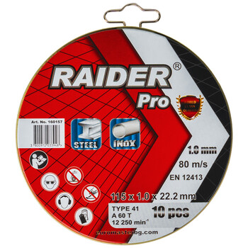 RAIDER Τροχός κοπής inox A60T 115*1.0*22.2mm σε μεταλικό κουτί 160157 (τιμή/τεμ) RAIDER Τροχός κοπής inox A60T 115*1.0*22.2mm σε μεταλικό κουτί 160157 (τιμή/τεμ)