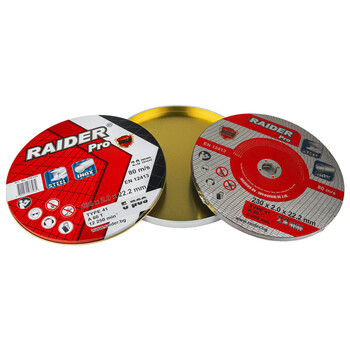RAIDER Τροχός κοπής inox A60T 230*2.0*22.2mm σε μεταλικό κουτί 160159 (τιμή/τεμ) RAIDER Τροχός κοπής inox A60T 230*2.0*22.2mm σε μεταλικό κουτί 160159 (τιμή/τεμ)