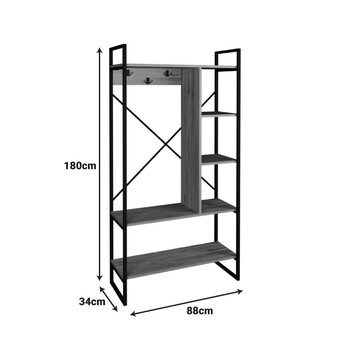 Έπιπλο εισόδου Feranda pakoworld με ράφια oak με μαύρο μεταλλικό σκελετό 88x34x180εκ