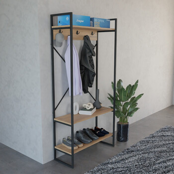 Έπιπλο εισόδου Levento pakoworld oak με μαύρο μεταλλικό σκελετό 88x34x180εκ