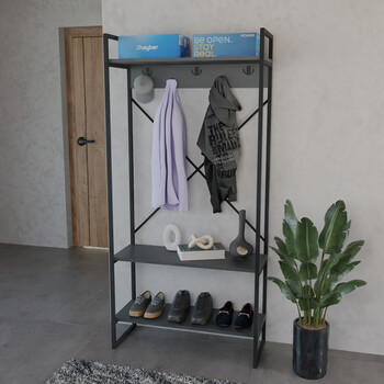 Έπιπλο εισόδου Levento pakoworld ανθρακί με μαύρο μεταλλικό σκελετό 88x34x180εκ