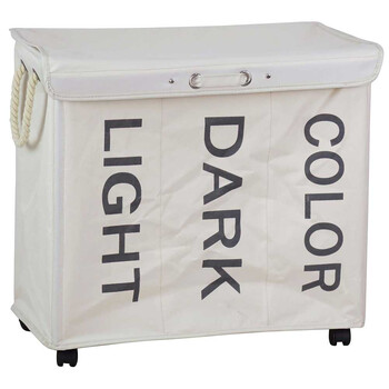 BAKAJI  Καλάθι Απλύτων 3 Θέσεων Πτυσσόμενο Υφασμάτινο με Ρόδες Κρεμ  02822740