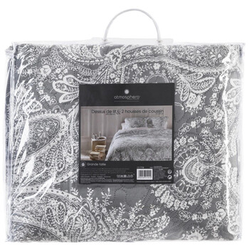 Atmosphera Κουβερλί Διπλής Όψης Γίγας, Γκρι-Λευκό, Με Έθνικ Σχέδιο, με Διακοσμητικές Μαξιλαροθήκες 131770B