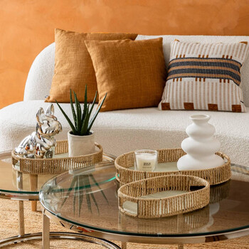 Atmosphera Σετ 3 Τετράγωνοι Διακοσμητικοί Δίσκοι από Ψάθα με Μεταλλικό Σκελετό και Βεραμάν Υφασμάτινο Εσωτερικό 206249