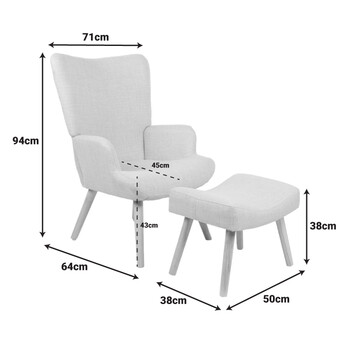 Πολυθρόνα-μπερζέρα με υποπόδιο Gerlina pakoworld γκρι-μπεζ ύφασμα με πόδι σε φυσική απόχρωση 71x64x94εκ