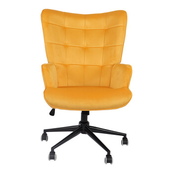 Πολυθρόνα-μπερζέρα Lobima pakoworld περιστρεφόμενη κίτρινο βελούδο με βάση σε μαύρη απόχρωση 71x68x104εκ