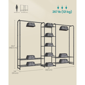 SONGMICS Μεταλλική Κρεμάστρα Ρούχων 29 x 183 x 158.4 cm με Ράφια Αποθήκευσης LGR463B01V1