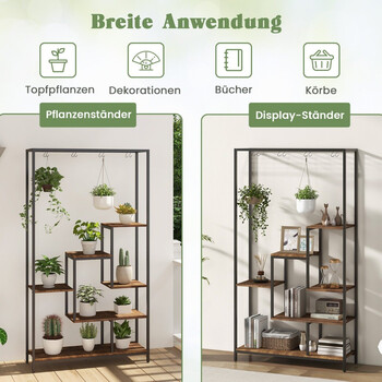 Costway βάση φυτών 6 επιπέδων 180 cm ράφι φυτών μέταλλο με 10 S-γάντζους μαύρο + ρουστίκ καφέ JV11392CF