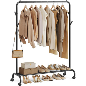 Μεταλλική Τροχήλατη Κρεμάστρα Ρούχων  Δαπέδου 103.5x41x155cm - Μαύρο HSR131B01 Songmics