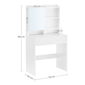 Ξύλινο Μπουντουάρ με Καθρέπτη 70 x 40 x 136 cm VASAGLE RDT118W01