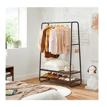 Μεταλλική Κρεμάστρα Ρούχων Δαπέδου με 2 Ξύλινα Ράφια 100 x 45 x 160 cm VASAGLE RGR112B01