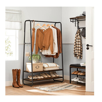 Μεταλλική Κρεμάστρα Ρούχων Δαπέδου με 2 Ξύλινα Ράφια 100 x 45 x 160 cm VASAGLE RGR112B01
