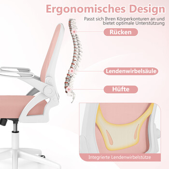 Costway Εργονομική Καρέκλα Γραφείου με Αναδιπλούμενα Μπράτσα και Λειτουργία Κλίσης Ροζ CB10935PI