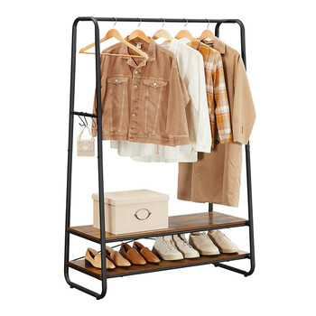 Μεταλλική Κρεμάστρα Ρούχων Δαπέδου με 2 Ξύλινα Ράφια 100 x 45 x 160 cm VASAGLE RGR112B01