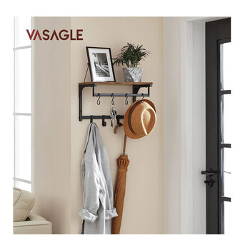 Επιτοίχια Μεταλλική Κρεμάστρα με 8 Γάντζους και 1 Ράφι 40 x 24 x 24 cm VASAGLE LCR103B01