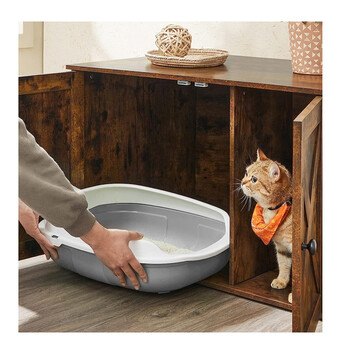 Ξύλινο Έπιπλο για Τουαλέτα Γάτας 80 x 53 x 49.2 cm Χρώματος Σκούρο Καφέ PCL002X01 Feandrea